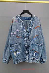 Loose Plus Size Embroidered Denim Jacket Women New Spring And Autumn