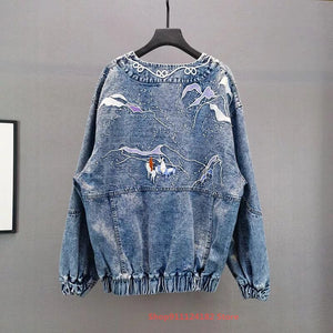 Loose Plus Size Embroidered Denim Jacket Women New Spring And Autumn