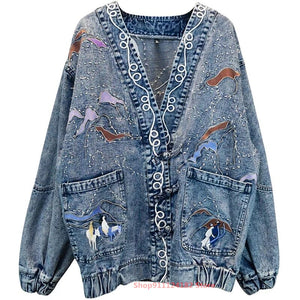 Loose Plus Size Embroidered Denim Jacket Women New Spring And Autumn