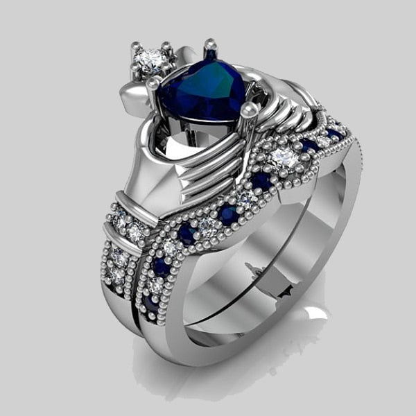 couple ring wedding engagement silver color blue