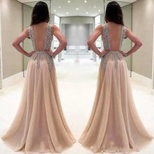 Load image into Gallery viewer, Luxury Beadings Crystals Sequined Deep V Neck Prom Evening Dresses