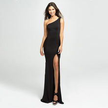 Load image into Gallery viewer, Luxury Black Evening Dress Strapless Illusion Sleeveless One Shoulder