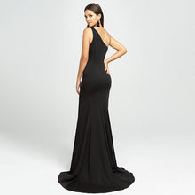 Load image into Gallery viewer, Luxury Black Evening Dress Strapless Illusion Sleeveless One Shoulder