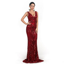 Load image into Gallery viewer, Luxury Champagne Mermaid Evening Dresses V Neck Sleeveless Muslim