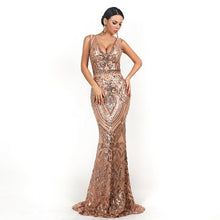 Load image into Gallery viewer, Luxury Champagne Mermaid Evening Dresses V Neck Sleeveless Muslim
