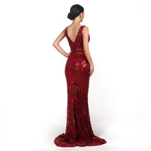 Load image into Gallery viewer, Luxury Champagne Mermaid Evening Dresses V Neck Sleeveless Muslim