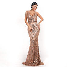 Load image into Gallery viewer, Luxury Champagne Mermaid Evening Dresses V Neck Sleeveless Muslim