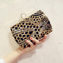 Load image into Gallery viewer, Luxury Crystal Evening Bag Handmade Gold Sequins Rhinestones Women