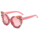 Cat Eye Sunglasses Flowers Bling Rhinestone