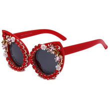 Load image into Gallery viewer, Cat Eye Sunglasses Flowers Bling Rhinestone