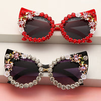 Cat Eye Sunglasses Flowers Bling Rhinestone