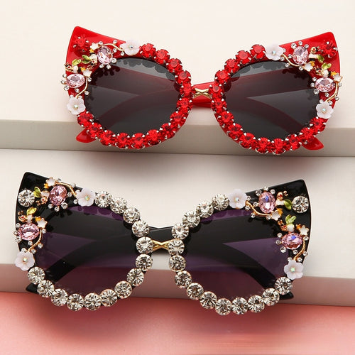 Cat Eye Sunglasses Flowers Bling Rhinestone