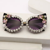 Cat Eye Sunglasses Flowers Bling Rhinestone