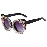 Cat Eye Sunglasses Flowers Bling Rhinestone