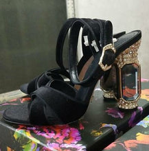 Load image into Gallery viewer, Luxury Rhinestone Heel Summer Sandals Cross Strap Velour Shoes Women - Sophornlilly