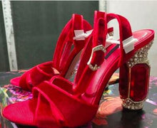 Load image into Gallery viewer, Luxury Rhinestone Heel Summer Sandals Cross Strap Velour Shoes Women - Sophornlilly