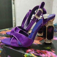 Load image into Gallery viewer, Luxury Rhinestone Heel Summer Sandals Cross Strap Velour Shoes Women - Sophornlilly