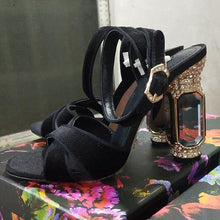 Load image into Gallery viewer, Luxury Rhinestone Heel Summer Sandals Cross Strap Velour Shoes Women - Sophornlilly