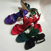 Load image into Gallery viewer, Luxury Rhinestone Heel Summer Sandals Cross Strap Velour Shoes Women - Sophornlilly