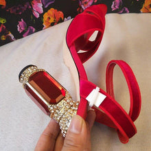 Load image into Gallery viewer, Luxury Rhinestone Heel Summer Sandals Cross Strap Velour Shoes Women - Sophornlilly