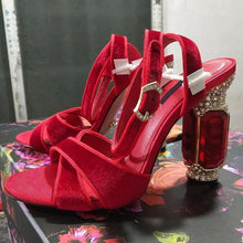 Load image into Gallery viewer, Luxury Rhinestone Heel Summer Sandals Cross Strap Velour Shoes Women - Sophornlilly