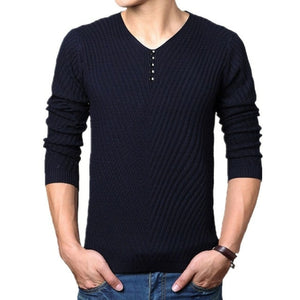 Henley Neck Sweater Men Cashmere Pullover