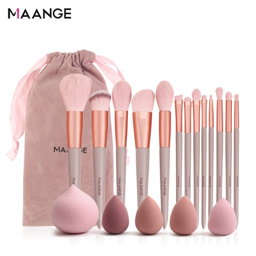 Pro Pink Makeup Brush with Mini Sponge Sets Eye Shadow