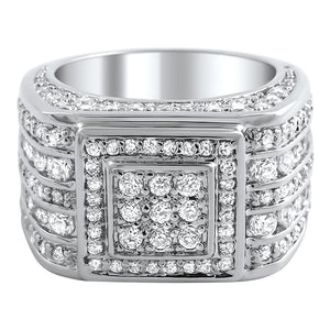 Square Cluster CZ Mens Micro Pave Bling Bling Ring