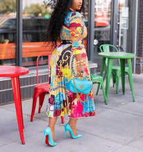 Load image into Gallery viewer, Print Bow Tie Dashiki Dress 3/4 sleeve
