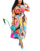 Load image into Gallery viewer, Print Bow Tie Dashiki Dress 3/4 sleeve