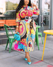 Load image into Gallery viewer, Print Bow Tie Dashiki Dress 3/4 sleeve