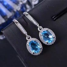Load image into Gallery viewer, Natural Topaz Drop Earrings 6*8MM Blue Gemstone Fine Jewelry for