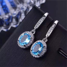 Load image into Gallery viewer, Natural Topaz Drop Earrings 6*8MM Blue Gemstone Fine Jewelry for