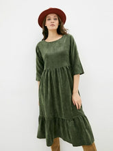 Load image into Gallery viewer, MUICHES Casual O Neck High Waist Flounced Edge Corduroy Dress Spring