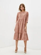Load image into Gallery viewer, MUICHES Casual O Neck High Waist Flounced Edge Corduroy Dress Spring