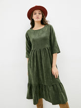 Load image into Gallery viewer, MUICHES Casual O Neck High Waist Flounced Edge Corduroy Dress Spring
