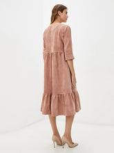 Load image into Gallery viewer, MUICHES Casual O Neck High Waist Flounced Edge Corduroy Dress Spring