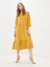 Load image into Gallery viewer, MUICHES Casual O Neck High Waist Flounced Edge Corduroy Dress Spring