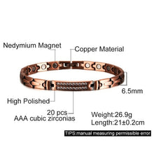 Load image into Gallery viewer, Magnetic Pure Copper Bracelets for Women Cubic Zirconia Chain Link