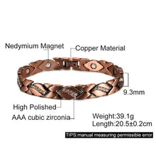 Load image into Gallery viewer, Magnetic Pure Copper Bracelets for Women Cubic Zirconia Chain Link
