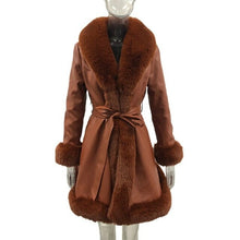 Load image into Gallery viewer, PU Leather Jackets Women Fashion Tie Belt Waist Coats Women