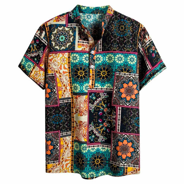 Man Clothes Summer Shirts Mens Ethnic Short Sleeve Casual Cotton