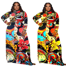 Load image into Gallery viewer, Maxi Dress Women Plus Size Clothing Elegant Fall Long Sleeve Dress Zip