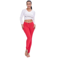 Load image into Gallery viewer, Melody Red Skinny Jeggings Cotton Female Workout Jegging Mid Waist - Sophornlilly