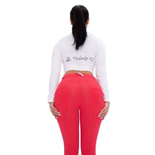 Load image into Gallery viewer, Melody Red Skinny Jeggings Cotton Female Workout Jegging Mid Waist - Sophornlilly