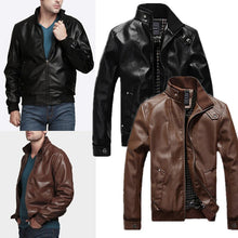 Load image into Gallery viewer, Men Jacket New Slim Retro Winter Jackets Male PU Leather Stand Collar
