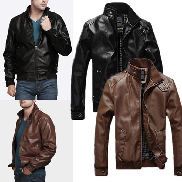 Men Jacket New Slim Retro Winter Jackets Male PU Leather Stand Collar