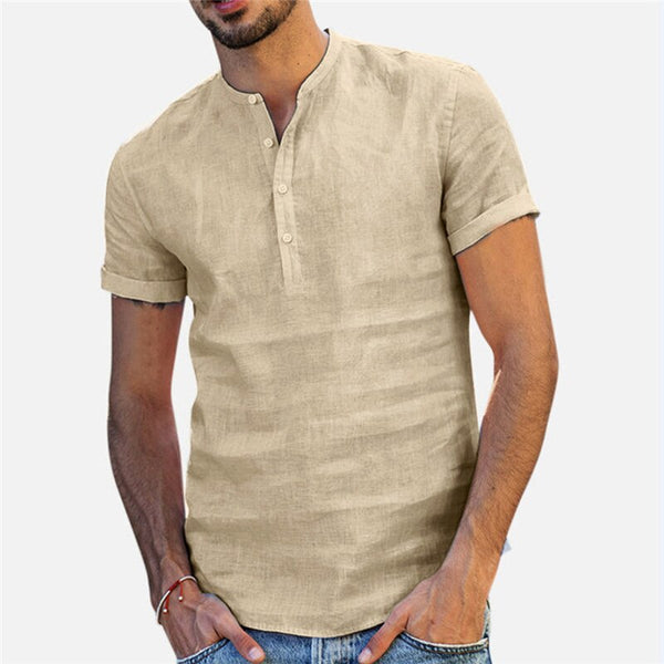 Men Linen Shirts Short Sleeve Breathable Men's Baggy Casual Shirts