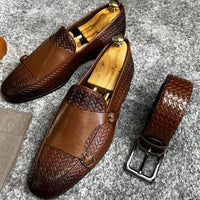 Men Loafers Shoes Pu Breathable Double Buckle