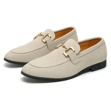 Load image into Gallery viewer, Men British Loafers Solid Color Faux Suede Square Toe Low Heel Metal